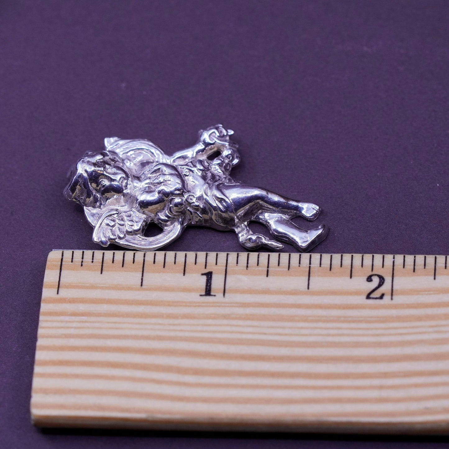 Vintage Sterling silver handmade pendant, Italy 925 angel charm