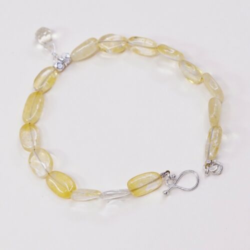 8”, Vtg Handmade Bracelet W/ Sterling 925 Silver Clasp N Citrine Beads