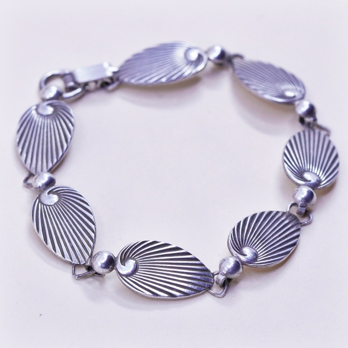 6”, vintage sterling 925 silver handmade tennis leaf bracelet