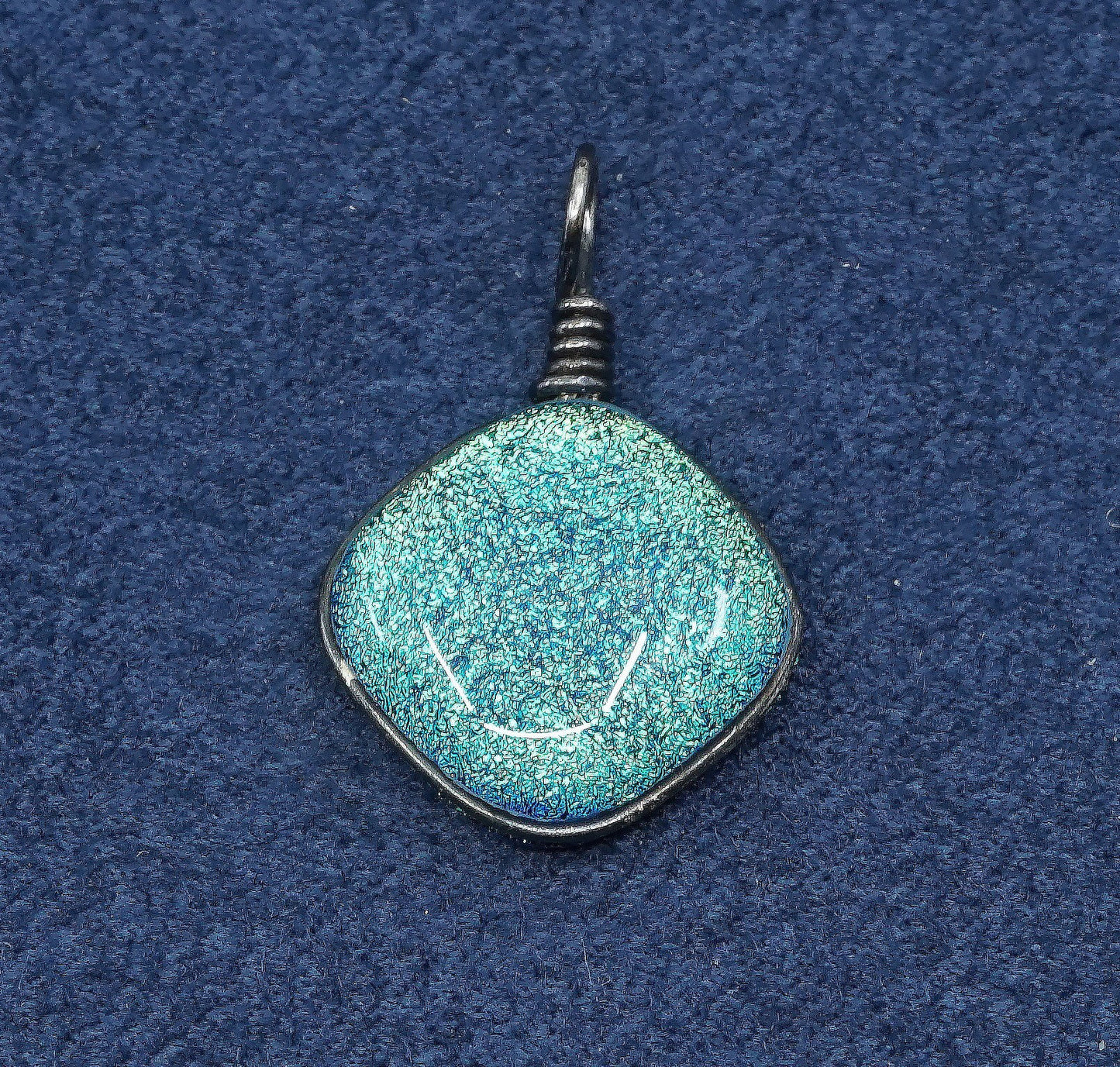 vtg sterling silver handmade pendant, 925 w/ dichroic glass