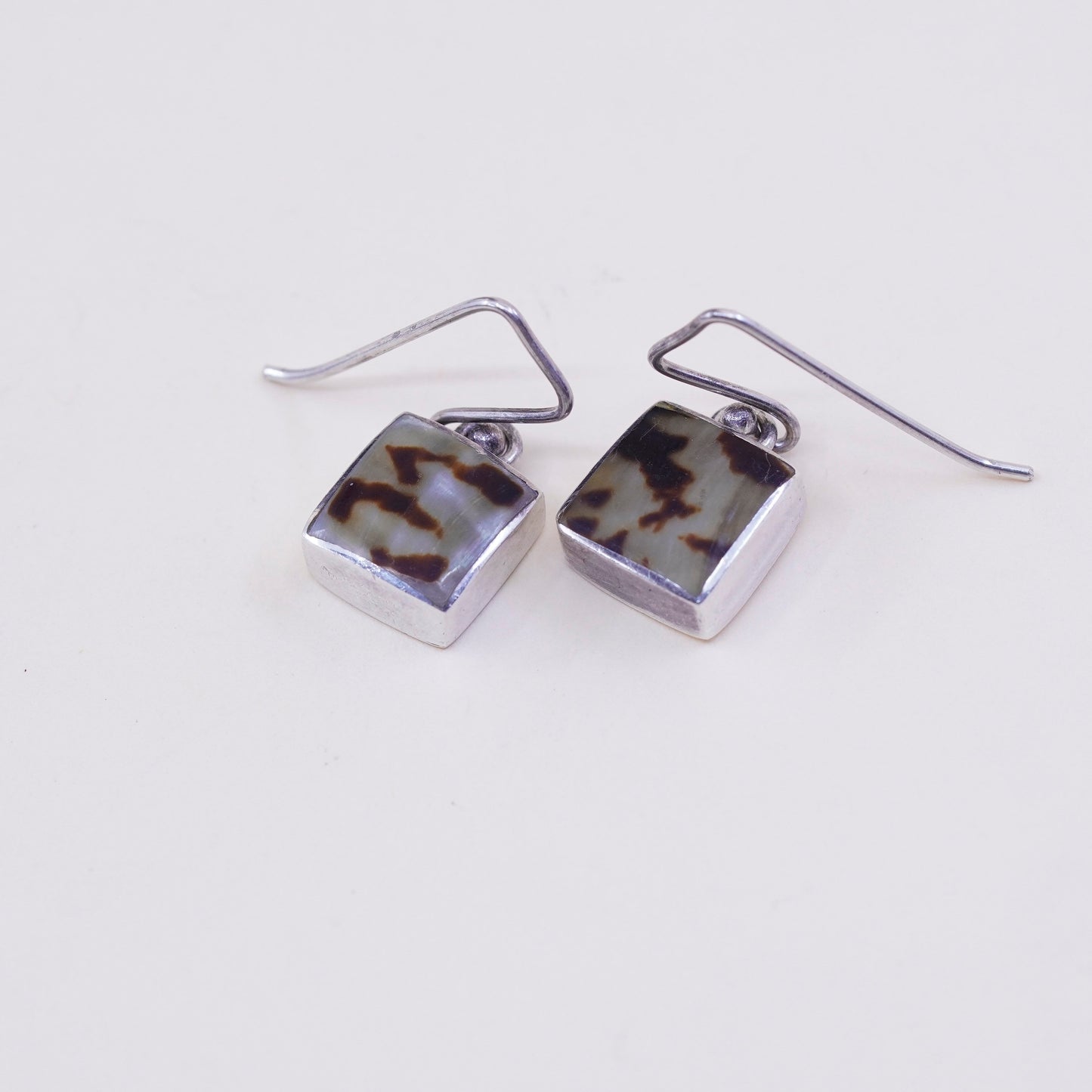 vtg Sterling 925 silver handmade earrings with rectangular dotted jasper drops