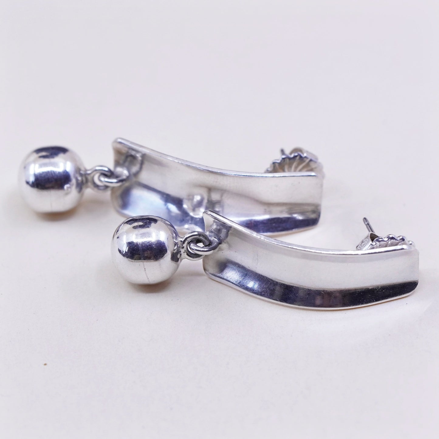 Vintage mexico sterling silver handmade earrings, 925 modern studs w/ beads