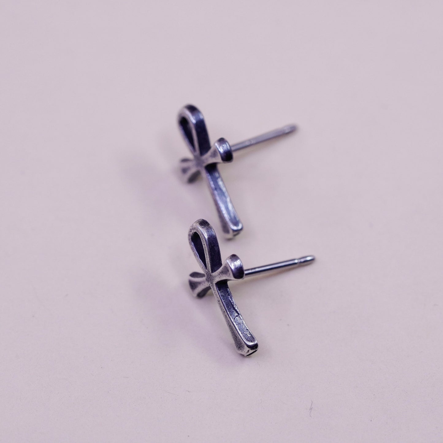 Vintage sterling silver handmade earrings, 925 cross studs