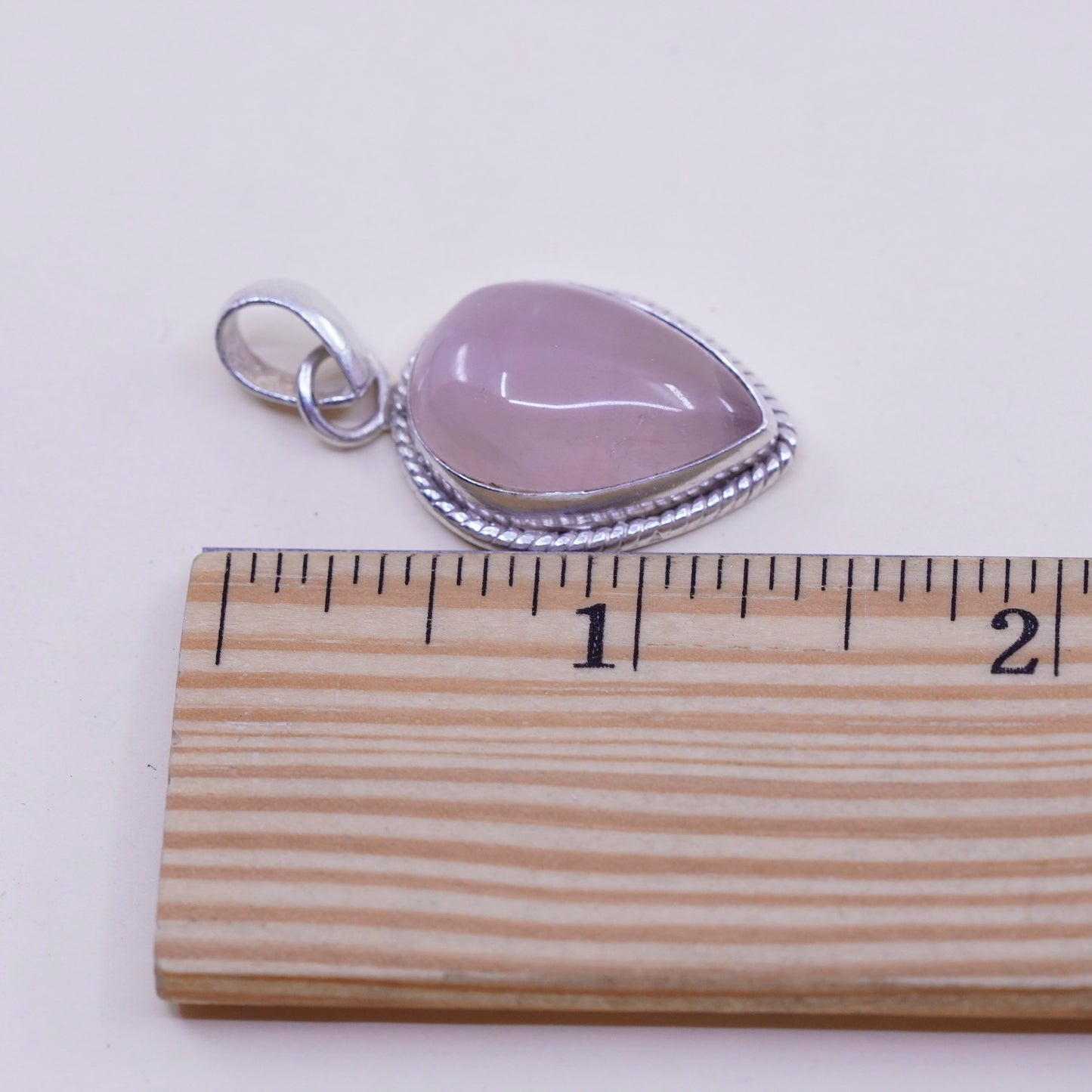 Vintage handmade sterling 925 silver pendant with pink quartz