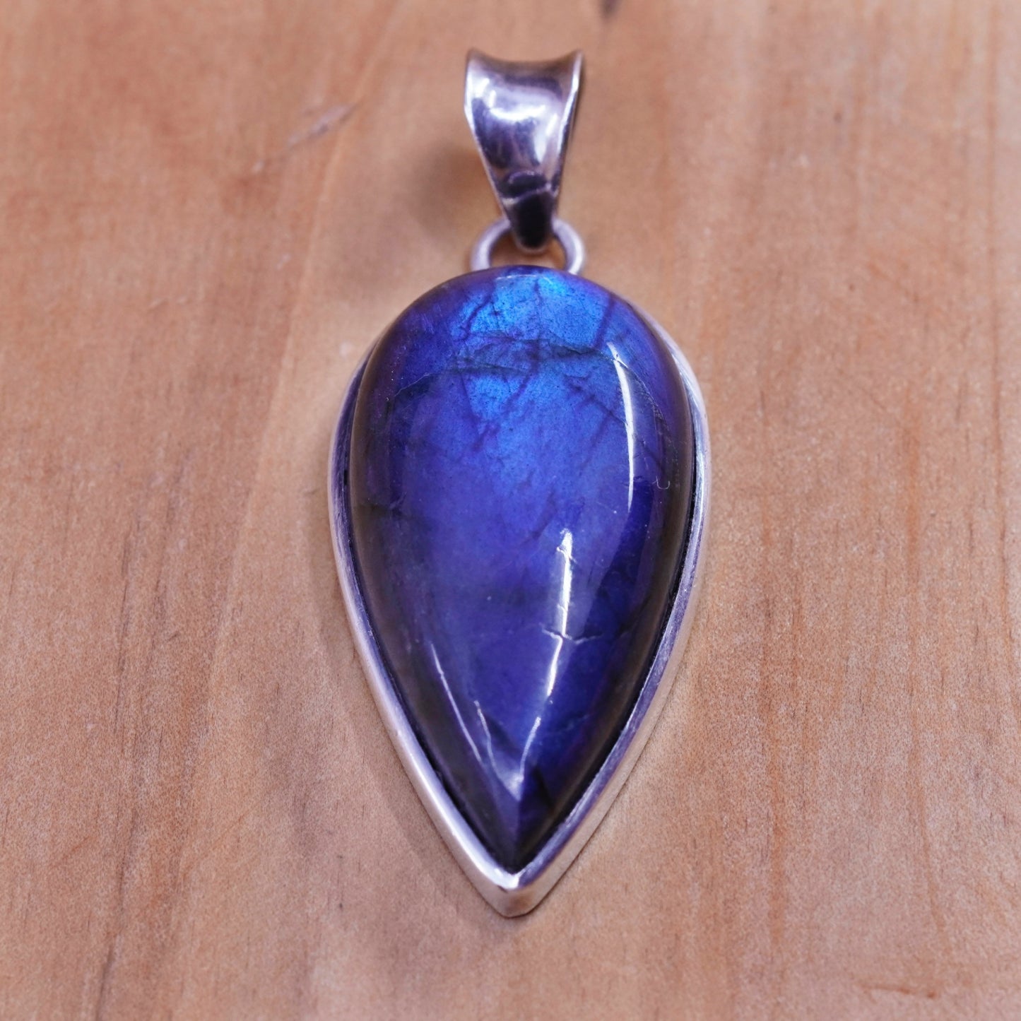 Vintage Sterling silver handmade pendant, 925 teardrop with blue labradorite