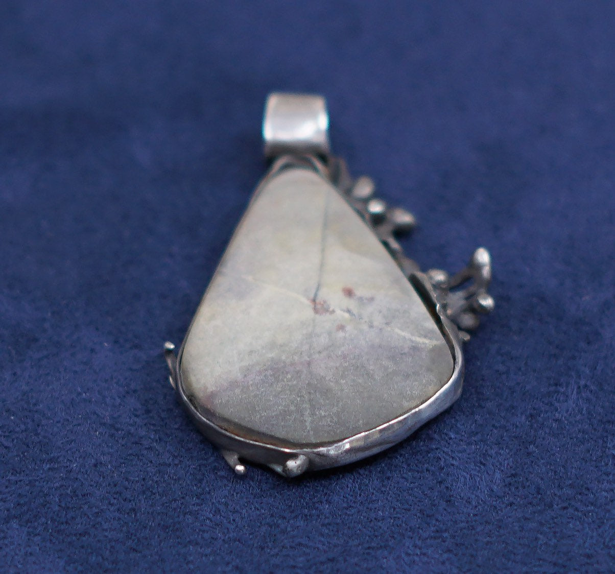 vtg sterling silver handmade pendant, 925 w/ landscape jasper