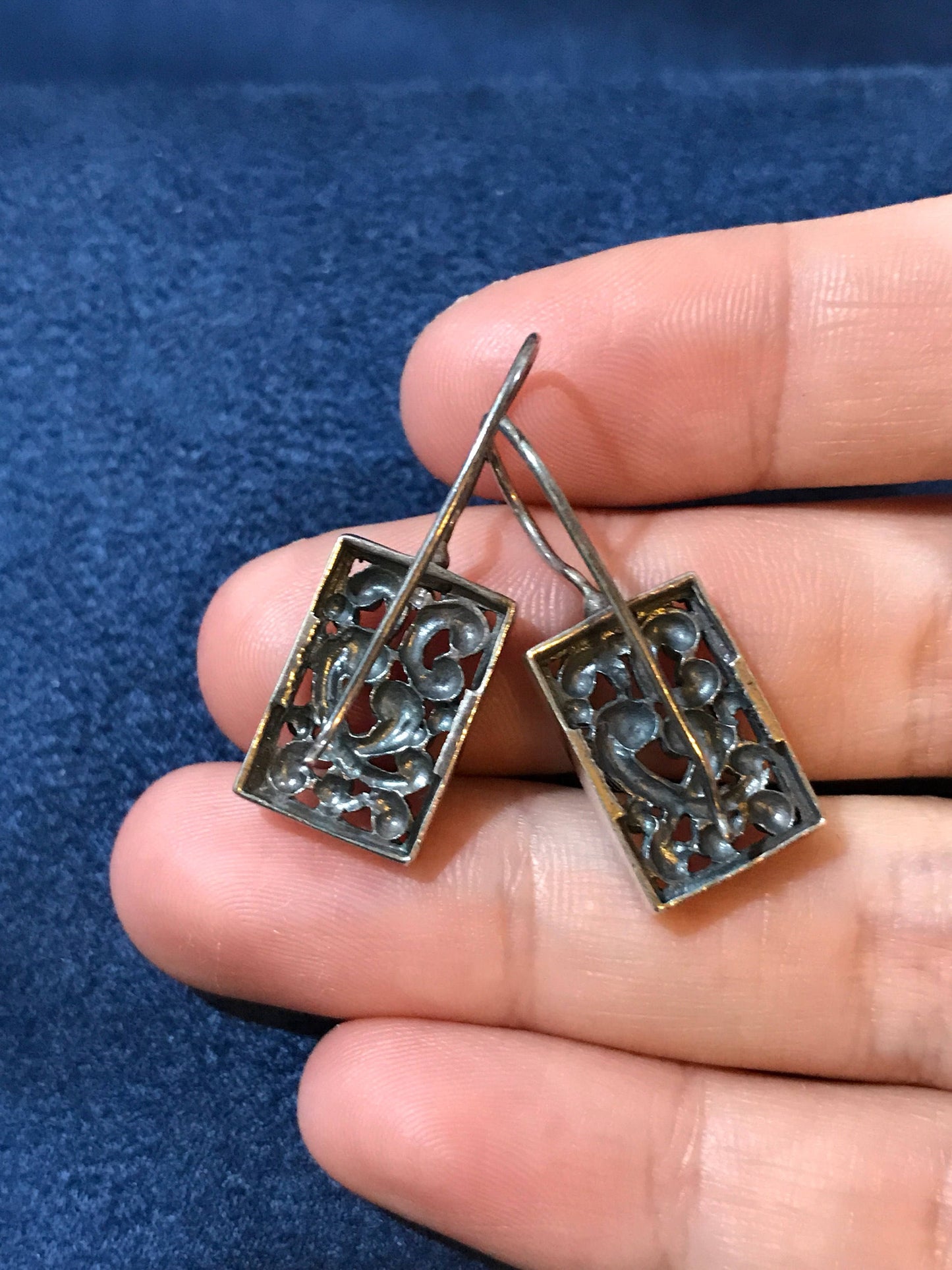 vtg sterling silver handmade earrings, 925 filigree Bali beads drop