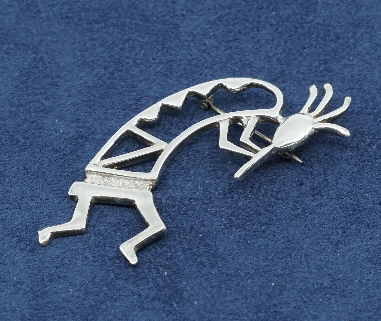 vtg Native American Sterling silver handmade pin, 925 Kokopelli brooch, Navajo