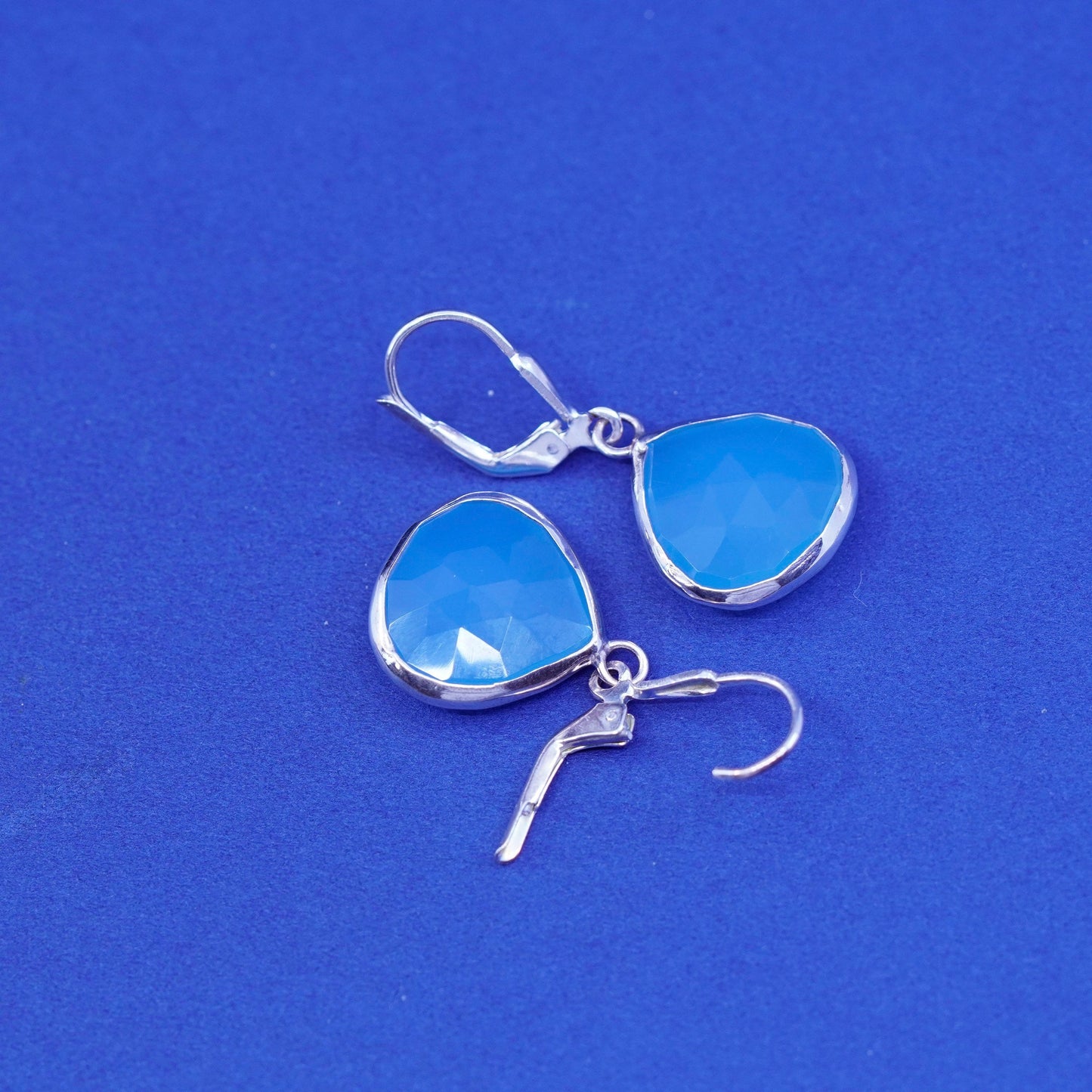 Sterling 925 silver handmade earrings with teardrop blue Chalcedony Dangles