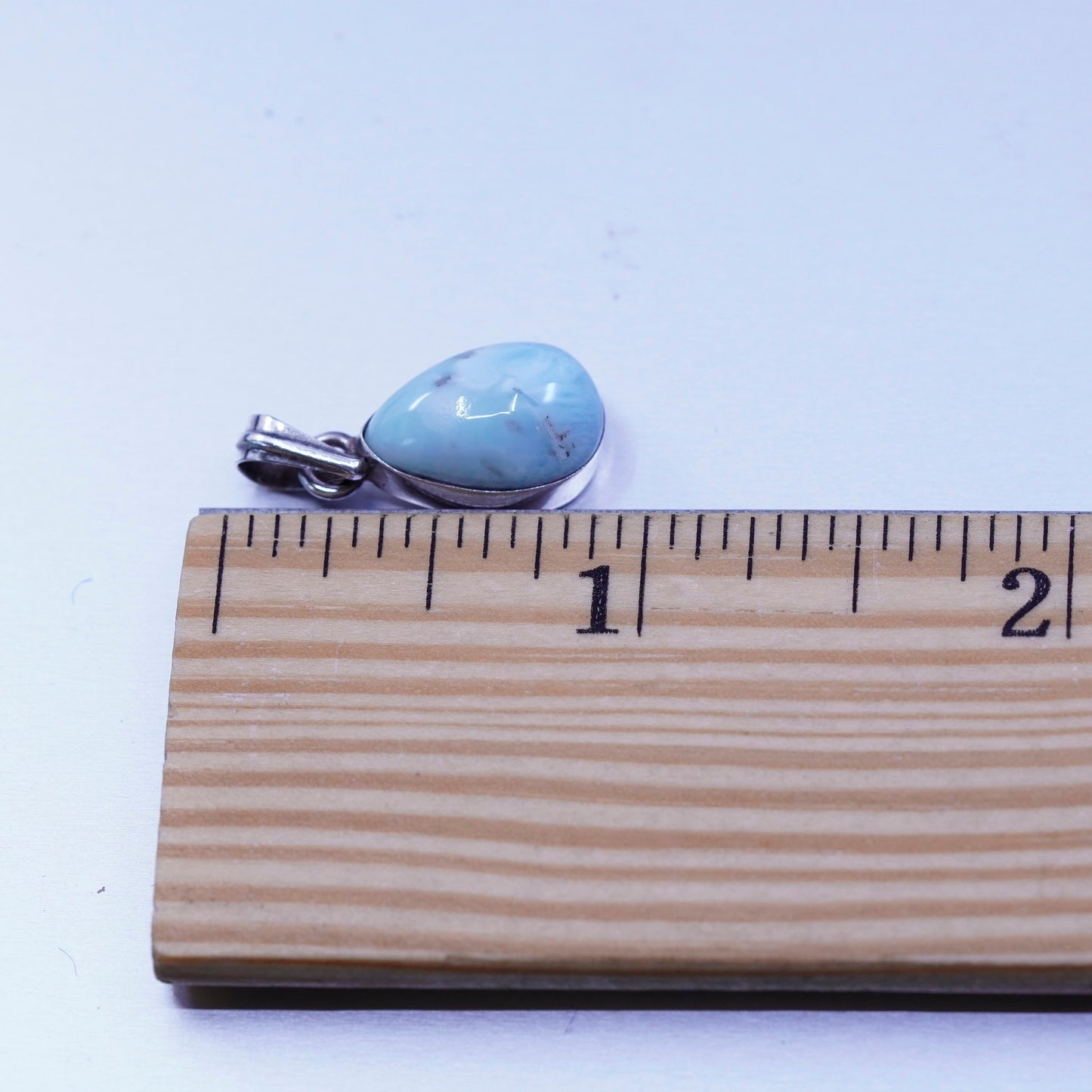 antique sterling 925 silver handmade teardrop pendant with Larimar