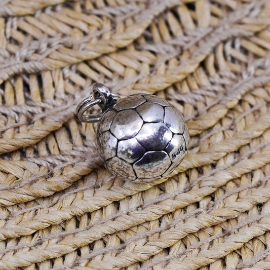 Vintage Sterling silver handmade ball charm, 925 football pendant