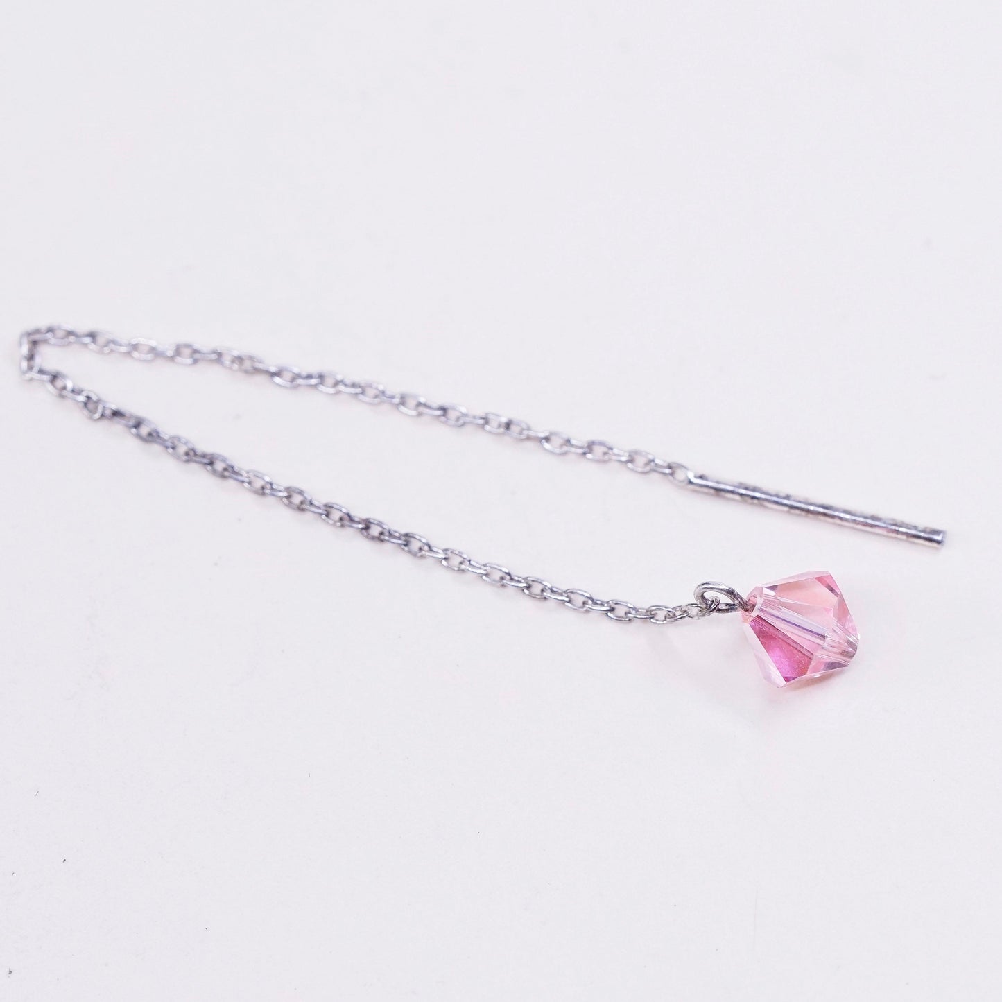 vtg Sterling 925 silver handmade earrings w/ light pink crystal