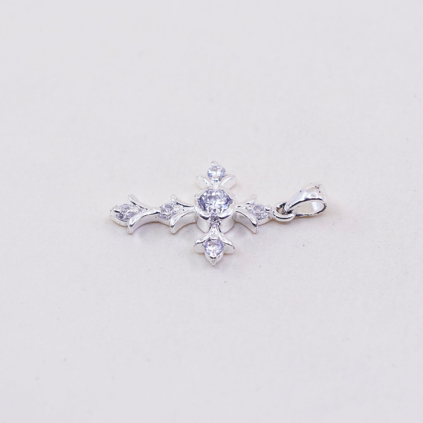 Vintage sterling silver pendant, 925 cross handmade pendant with Cz