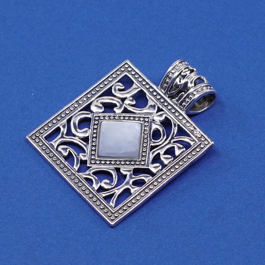 vtg Sterling silver handmade, 925 square pendant w/ mother of pearl N Bali