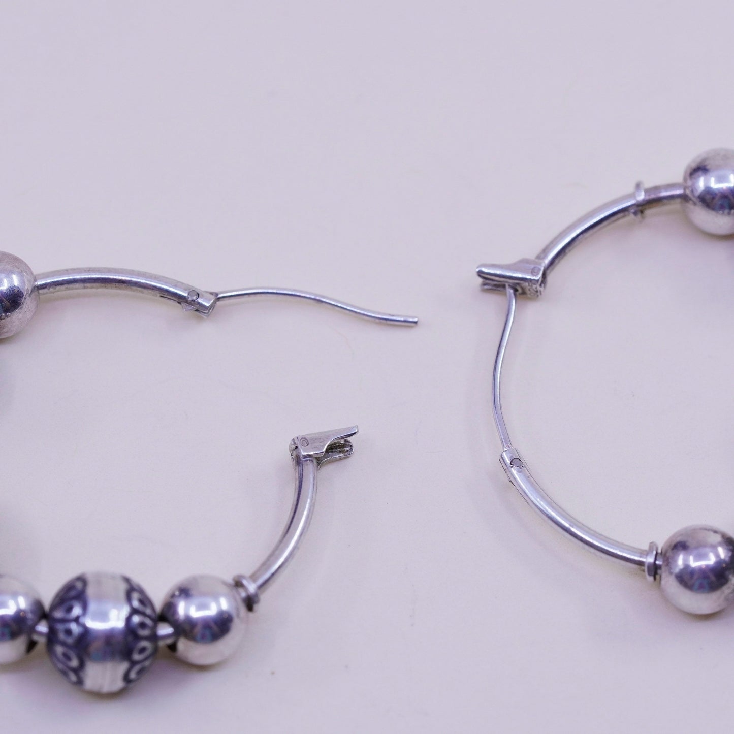 1.25”, Vintage sterling 925 silver loop handmade earrings textured beaded hoops