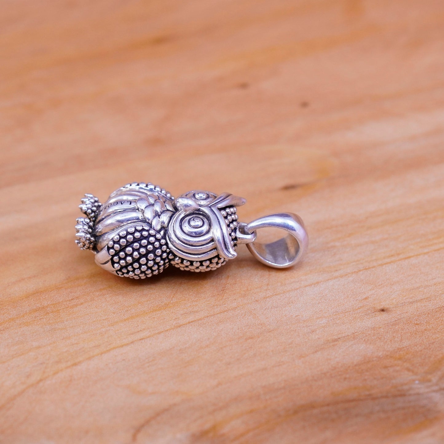 Lacos rare wonder Sterling silver handmade pendant, solid beads 925 bird owl