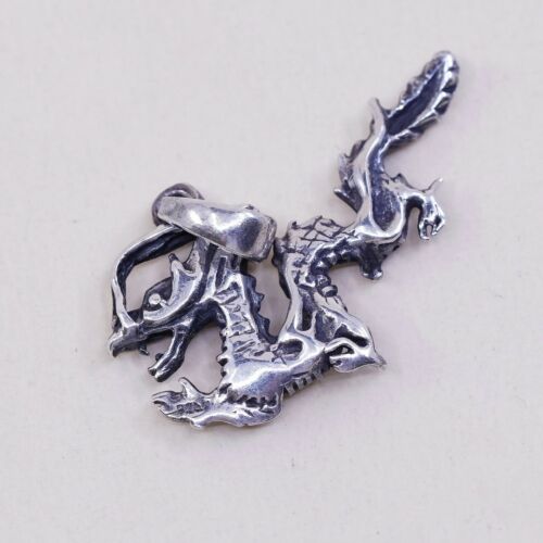 Vtg sterling 925 silver Handmade Orient Dragon Pendant Charm, Silver Twsted