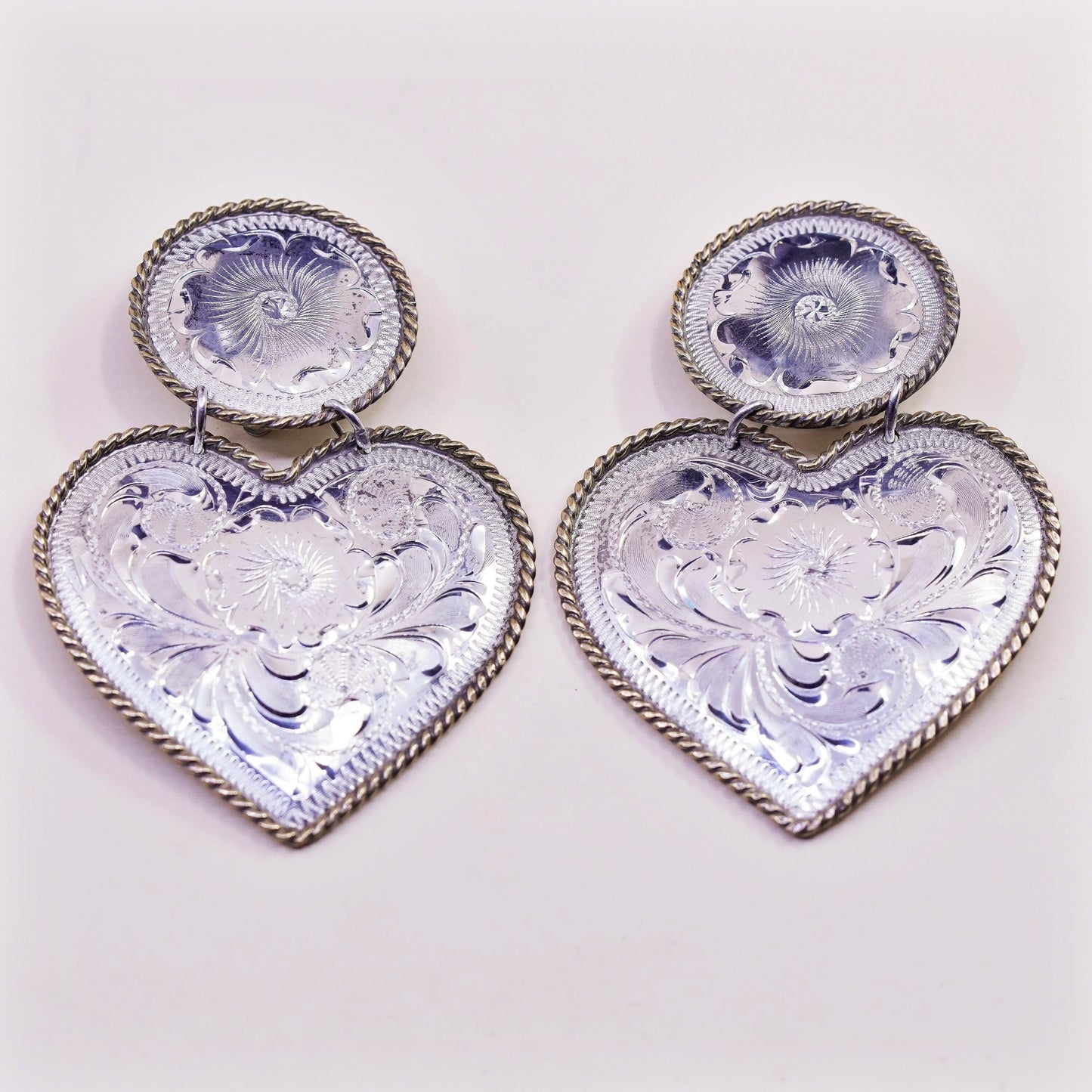 Vintage two tone Sterling 925 silver clip on earrings with heart brass cable