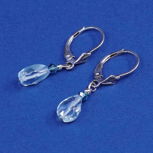 vtg sterling silver handmade earrings, 925 w/ blue topaz Dangles