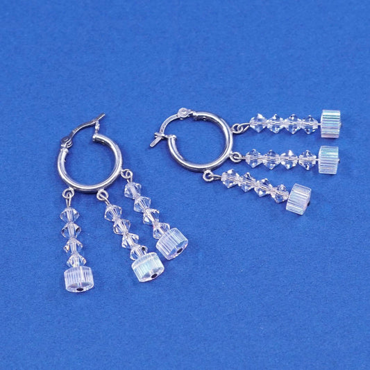 0.5", Sterling silver handmade earrings, 925 hoops w/ crystal bead dangle