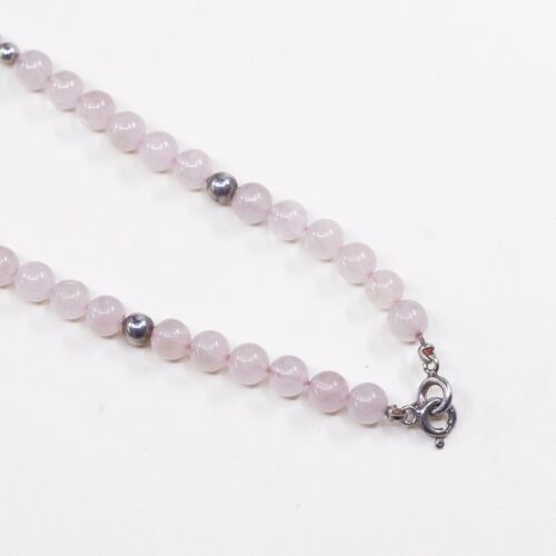 23" Vtg Sterling 925 silver handmade necklace, Pink Quartz W/ Silver Ball Detaul