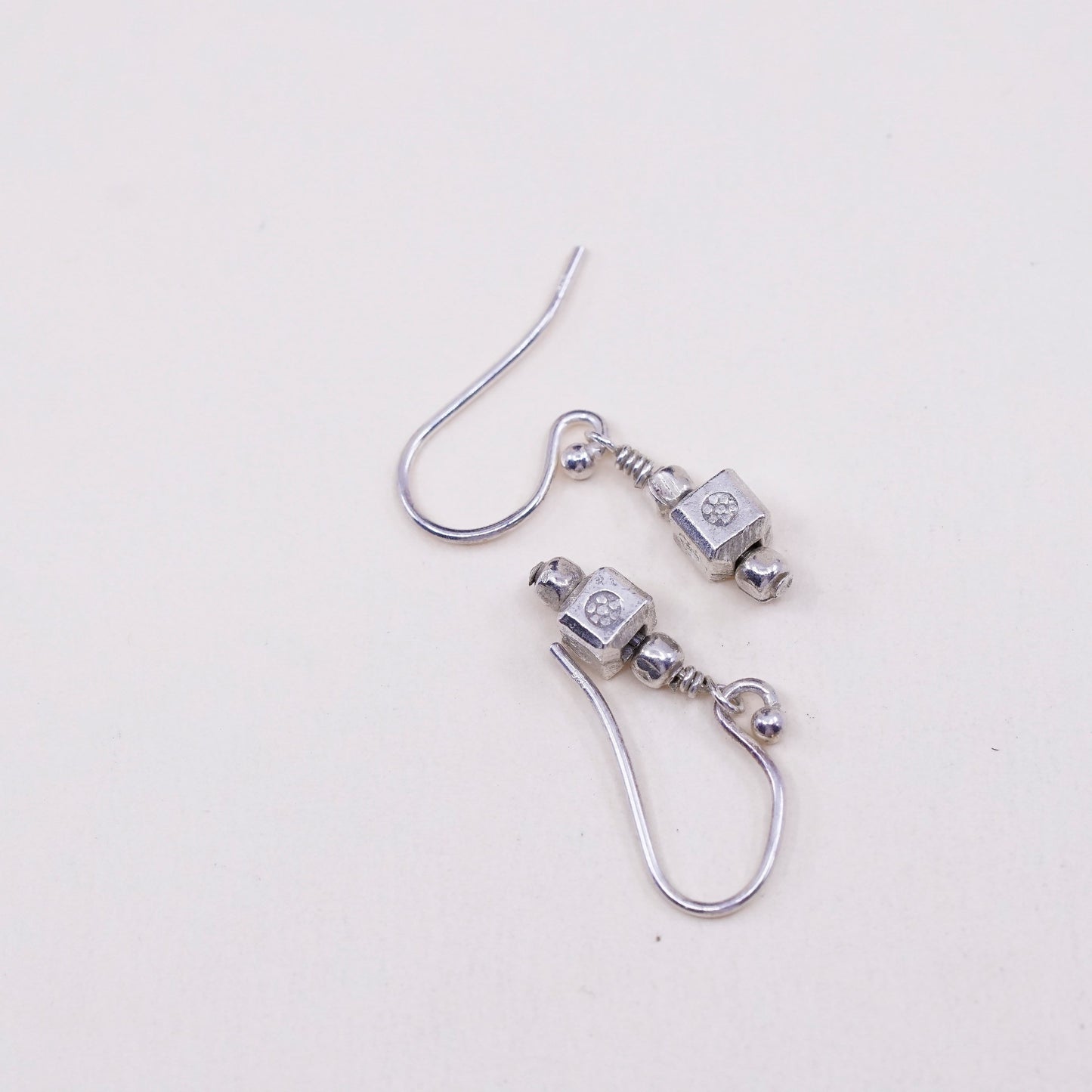 Vintage sterling silver handmade earrings, 925 beads dangles