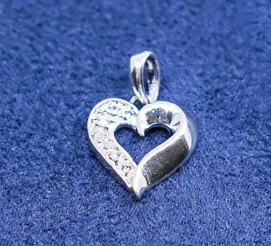 vtg Sterling silver handmade pendant, 925 heart w/ crystal