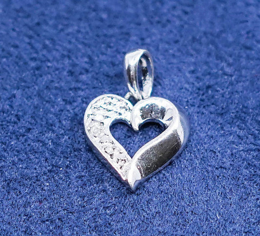 vtg Sterling silver handmade pendant, 925 heart w/ crystal