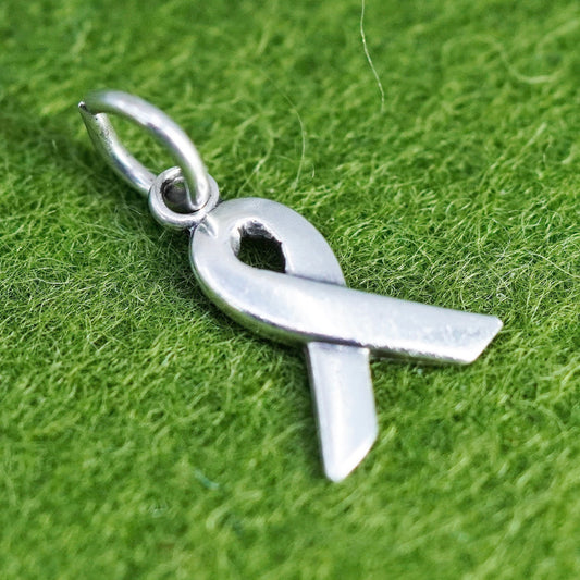 Vintage 925 sterling silver handmade breast cancer cure charm, ribbon