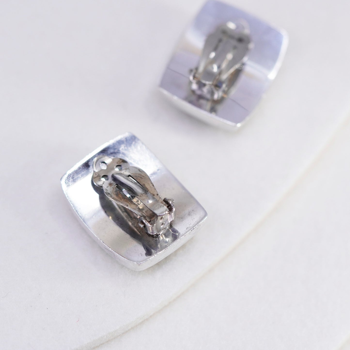 Zina two tone Sterling silver 925 handmade clip on earrings with black enamel