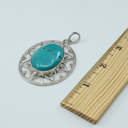 Vtg Sterling Silver Handmade Pendant W/ Turquoise & Beads