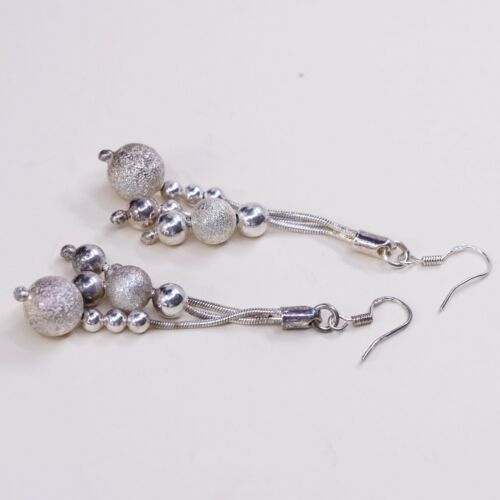 Vtg Sterling Silver Handmade Earrings, Solid 925 Fringe Beads Dangles