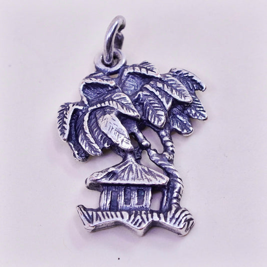 Vintage sterling silver vacation house cottage charm and palm tree, 925 pendant