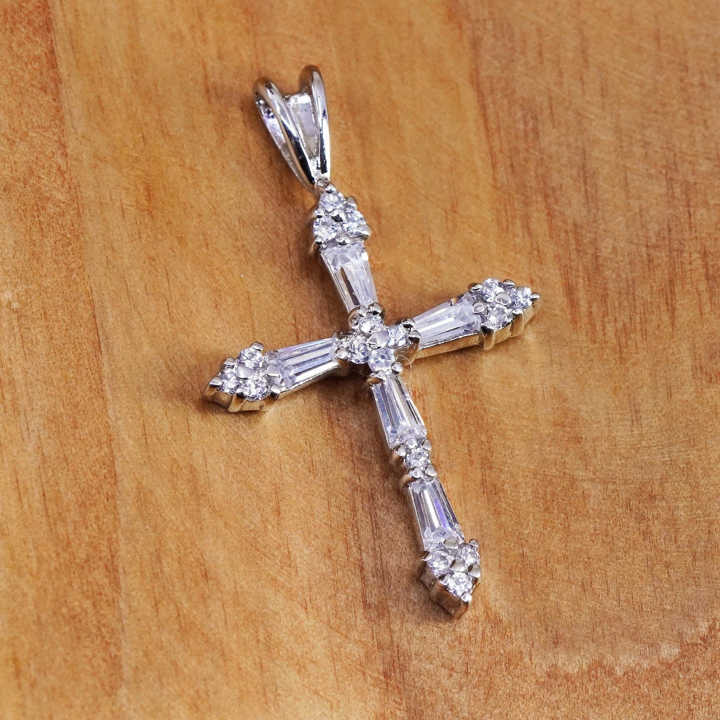 Vintage Sterling silver handmade pendant, 925 cross with Cz inlay, Christian