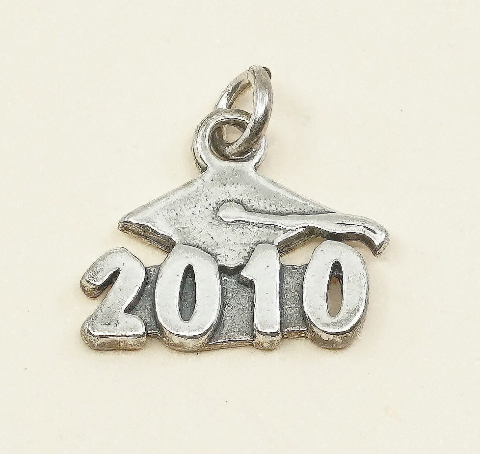 vtg SLC sterling silver handmade graduation pendant, 925 cap charm with 2010