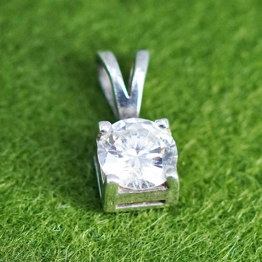 Vintage sterling silver cz crystal pendant, 925 charm