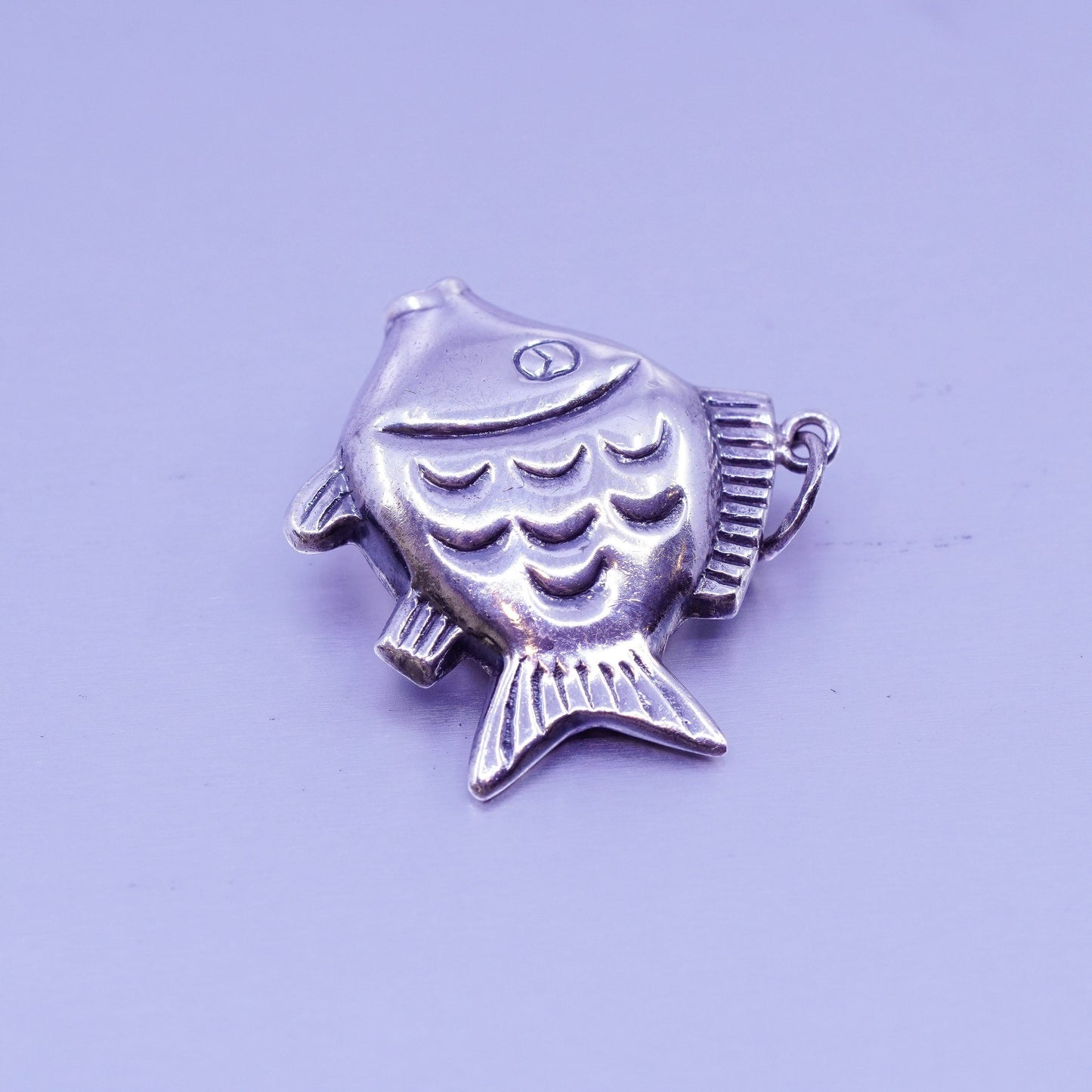 Antique Sterling silver handmade charm, 925 fish pendant