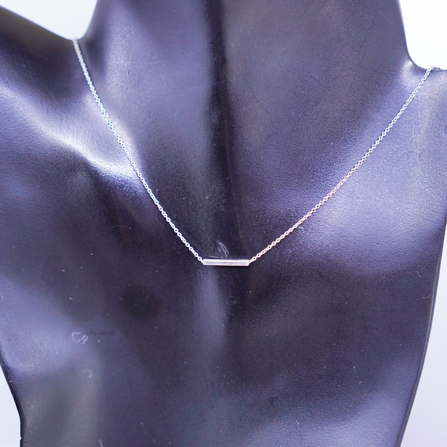 18”, vintage Sterling silver necklace, 925 circle chain with bar pendant