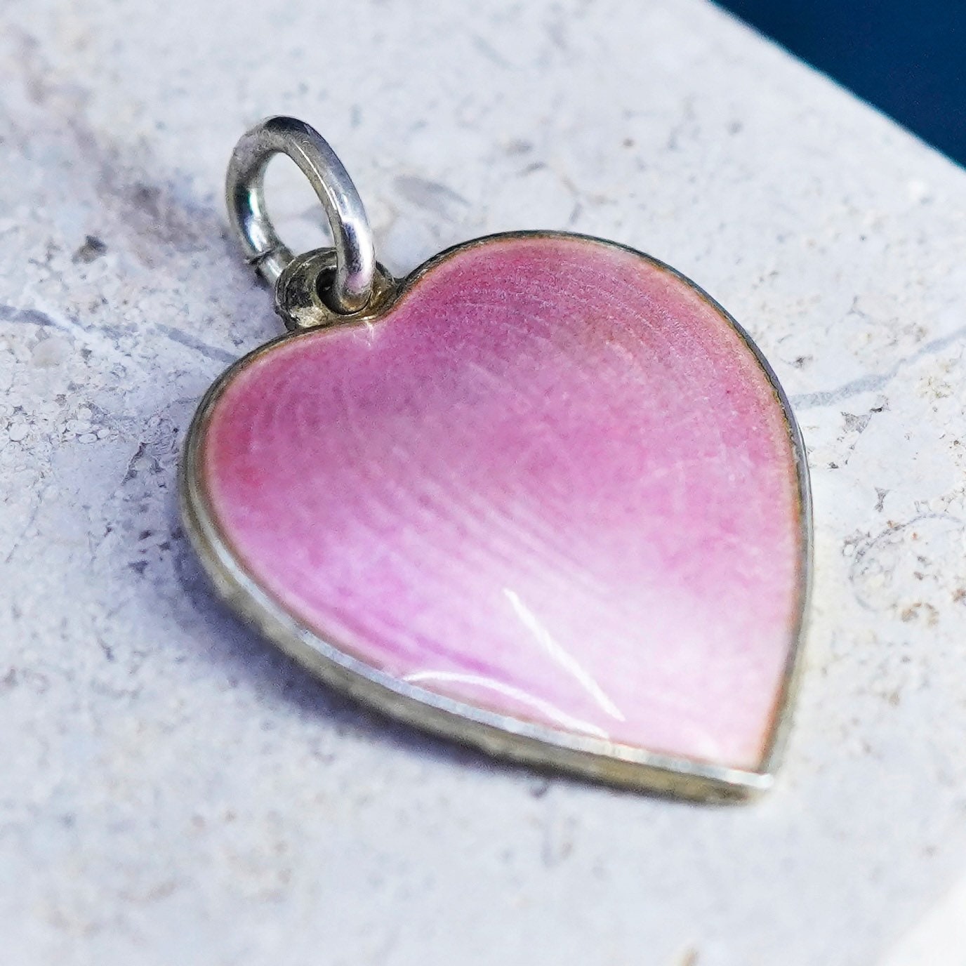 Antique OPRO Sterling silver handmade pendant, 925 heart with pink enamel