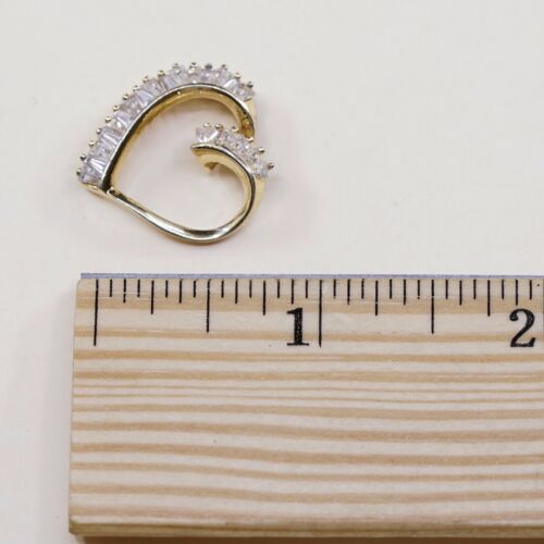 Vintage Vermeil Gold Over Sterling silver pendant, 925 Heart W/ Clear Cz