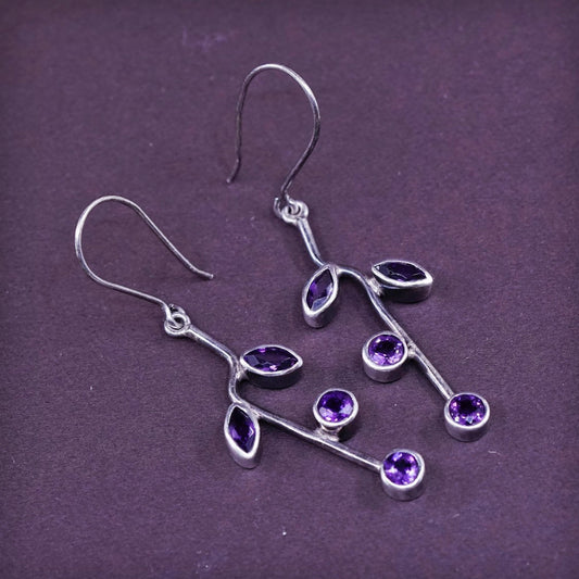 vtg Sterling silver handmade earrings, 925 w/ Marquise amethyst dangle