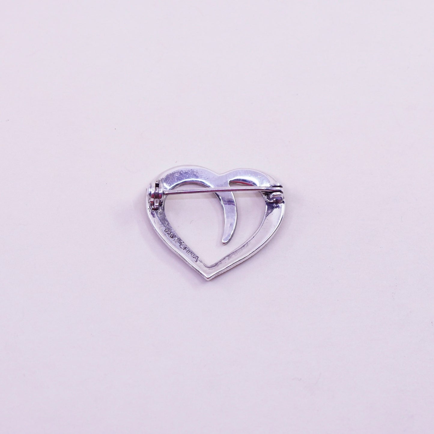 Vintage sterling silver handmade brooch, 925 heart with marcasite details