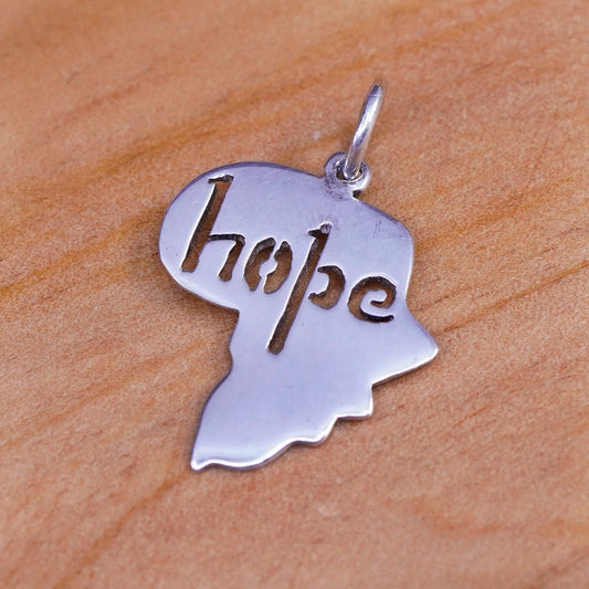 Vintage Sterling silver handmade pendant, 925 Africa charm with “hope”