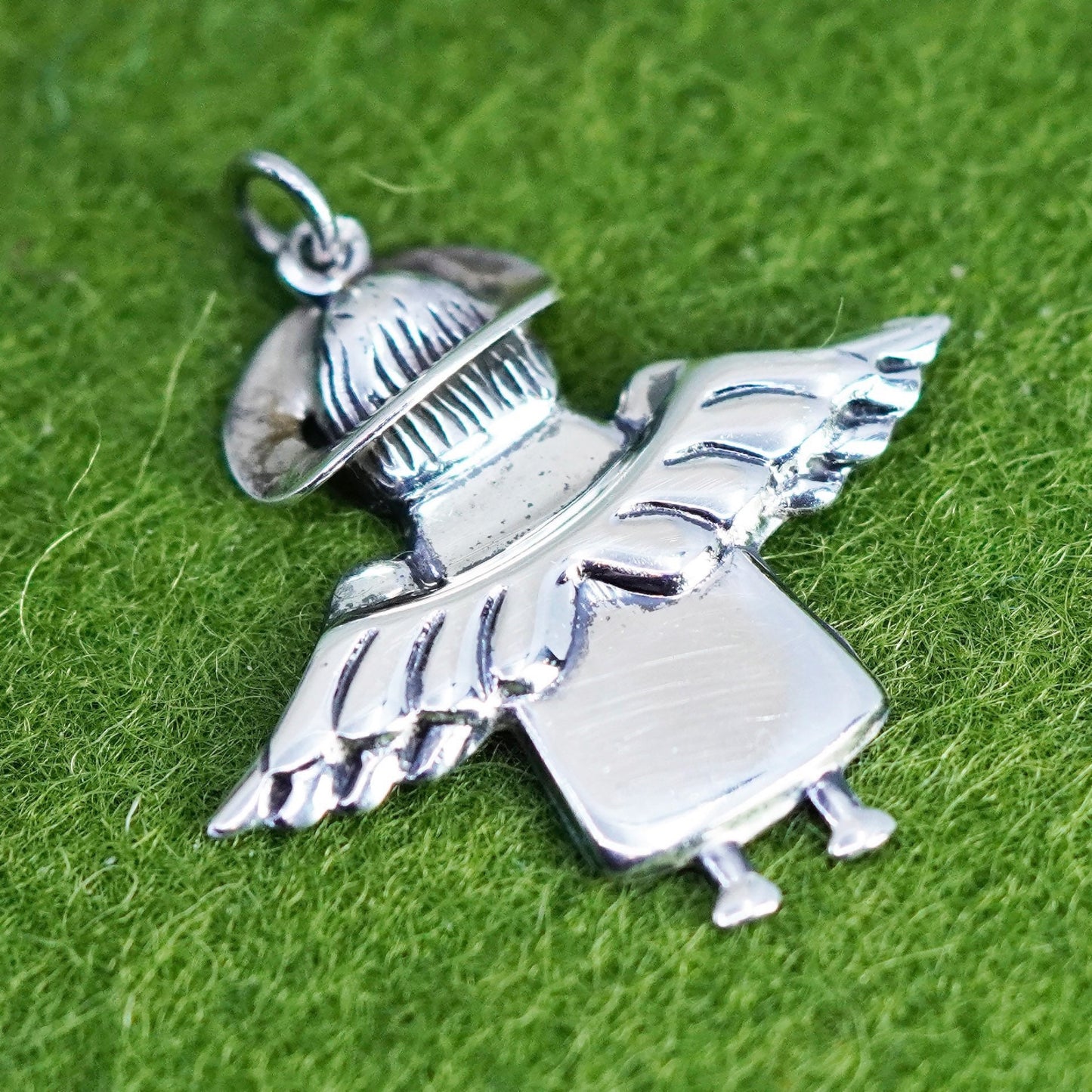 Vintage Sterling silver handmade pendant, 925 Angel charm with wings holo