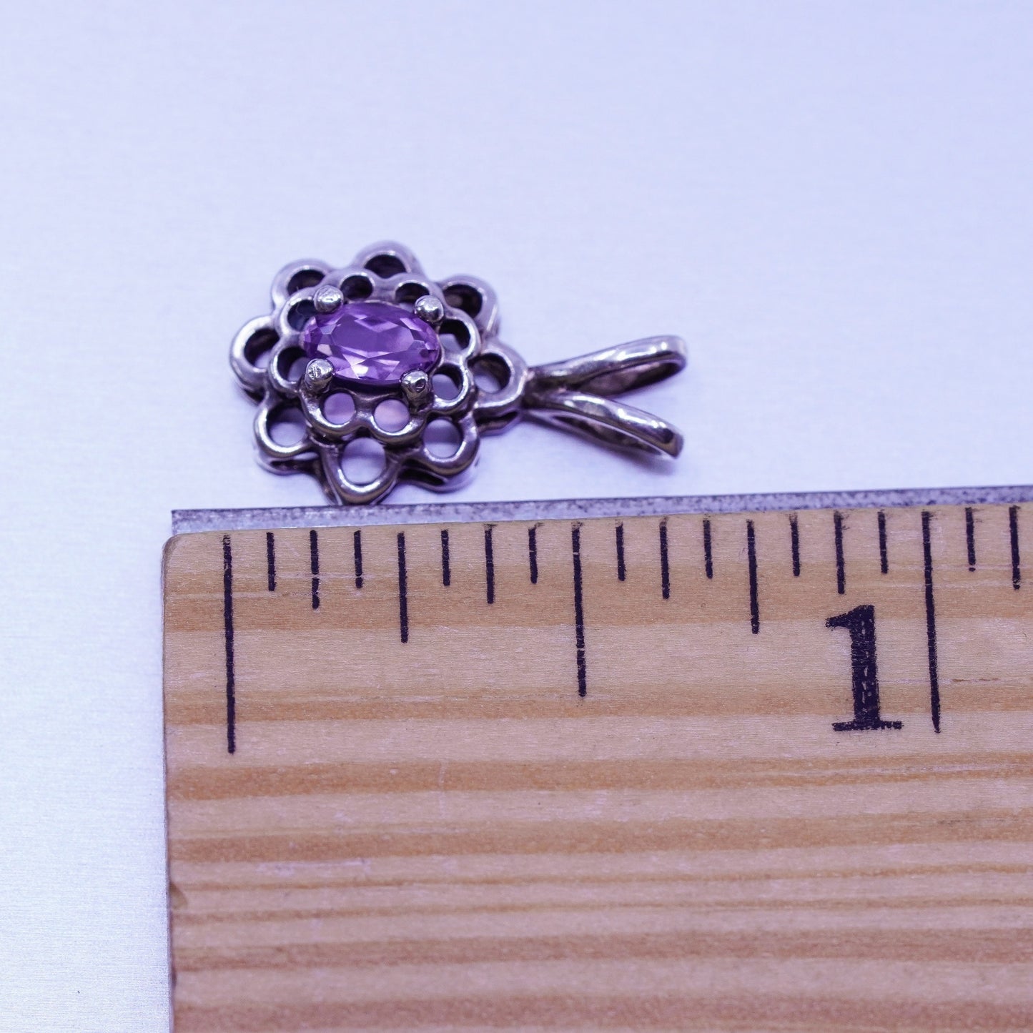 antique sterling 925 silver handmade charm pendant with amethyst