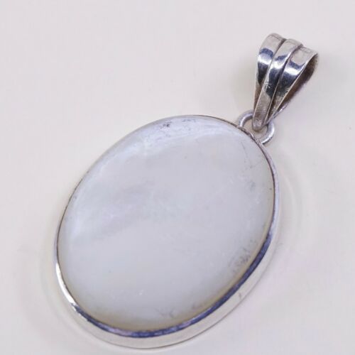 Vtg Sterling Silver Handmade Pendant W/ Oval Mop Inlay, Stamped 925