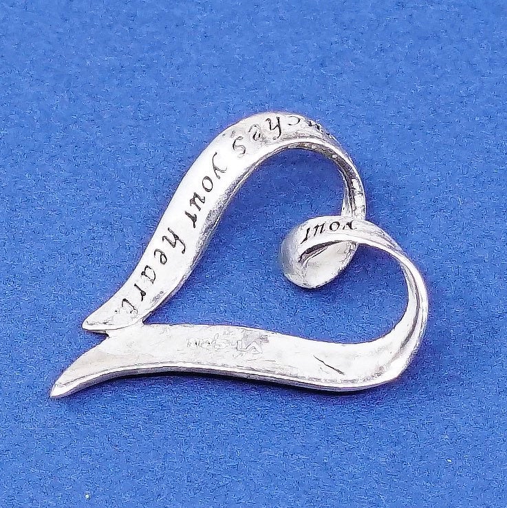 vtg sterling silver handmade pendant, 925 heart charm " true friend reach