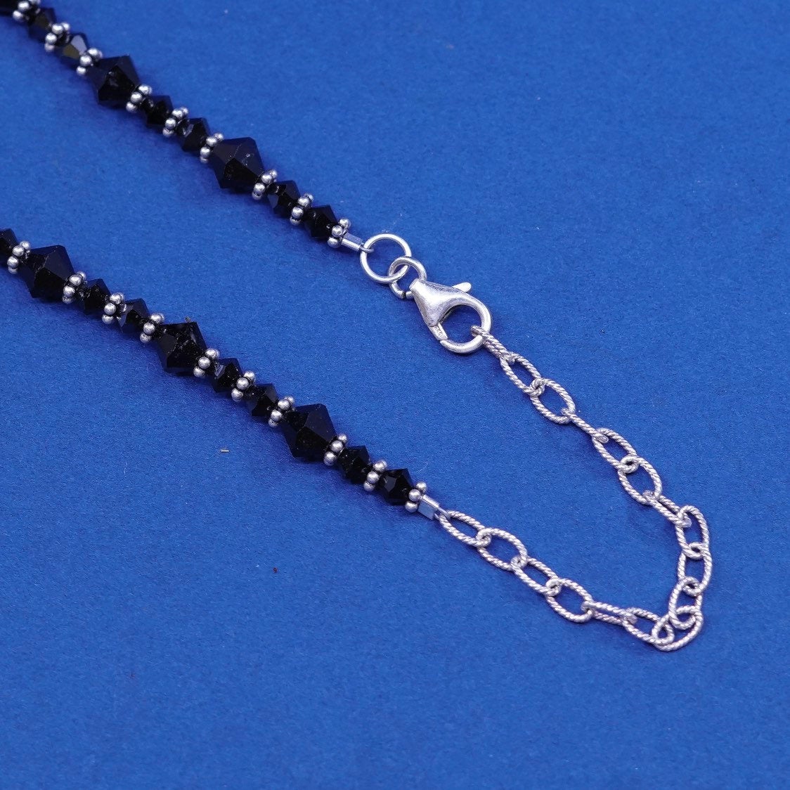 16+3”, vintage Sterling silver handmade necklace, 925 snake chain w/ obsidian