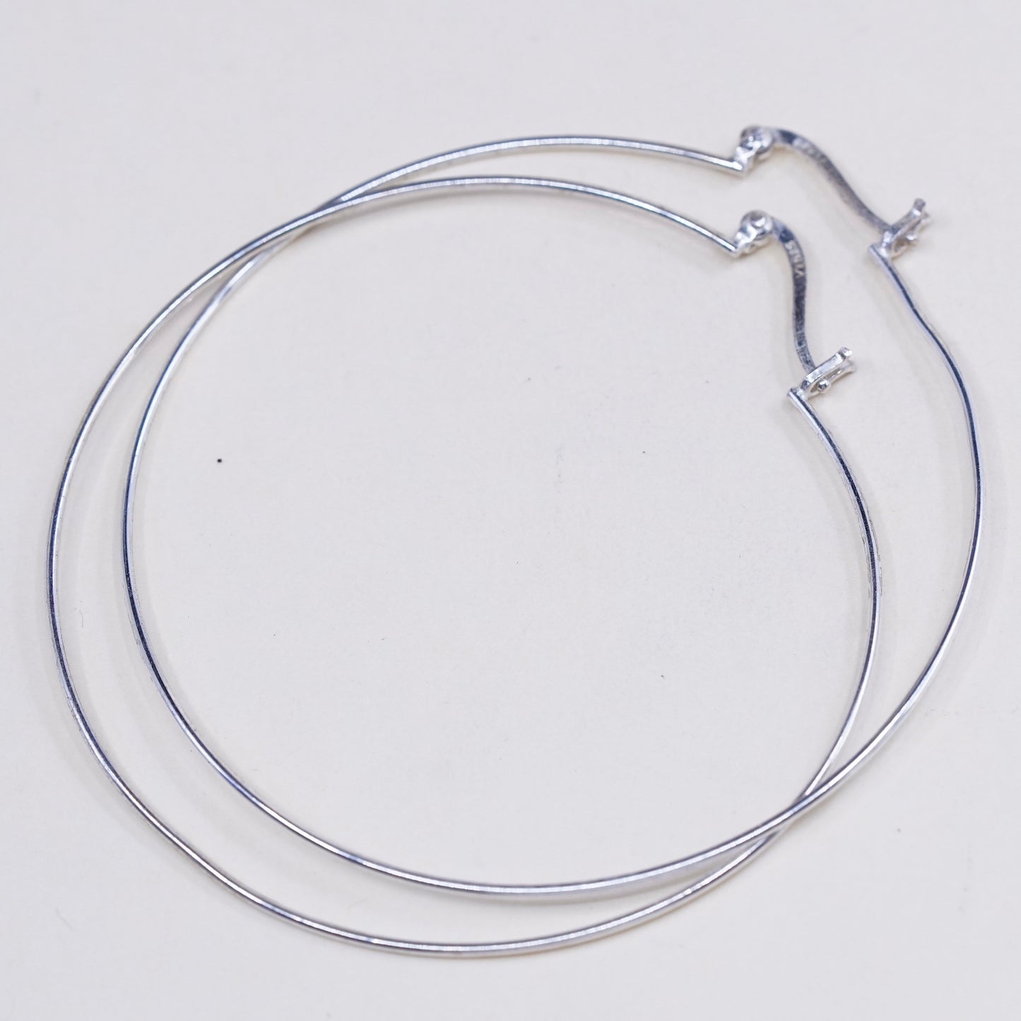 2.5” Vintage sterling silver earrings, lightweight minimalist primitive hoops