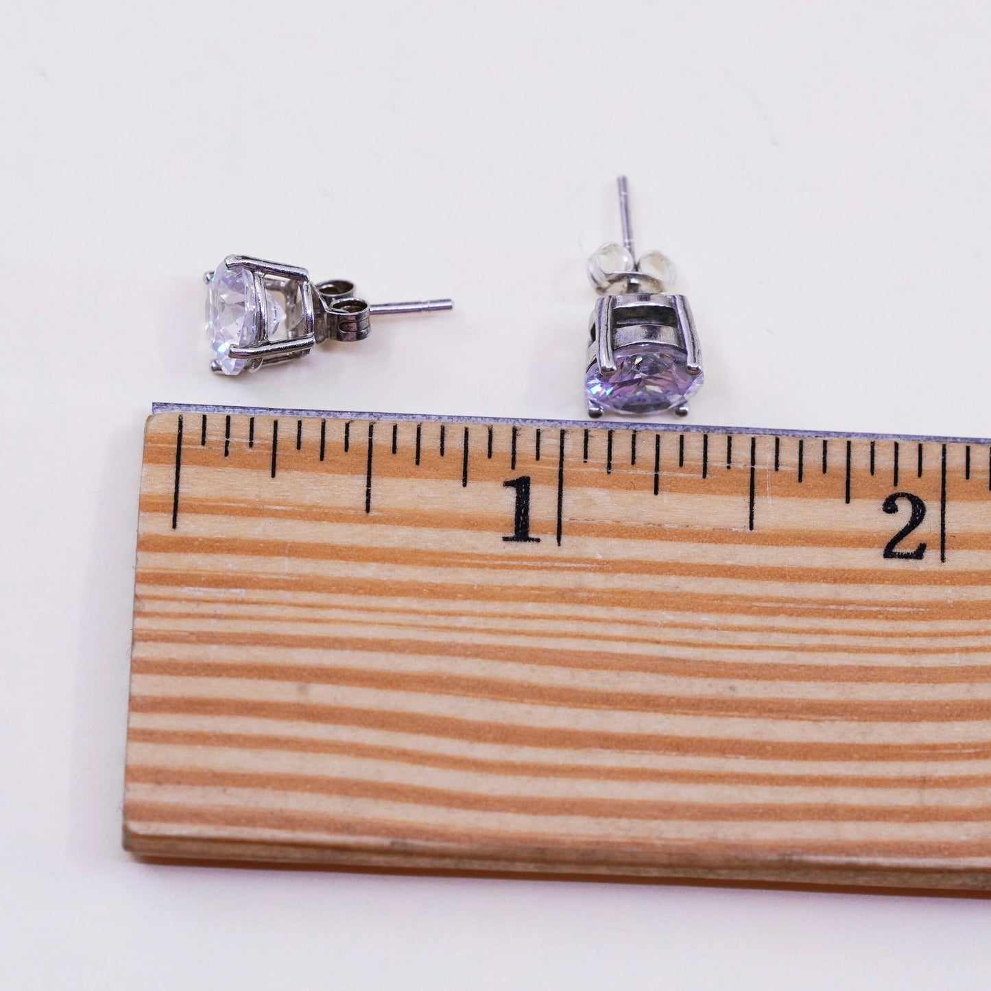 8mm, Vintage sterling 925 silver genuine cz studs, filigree earrings